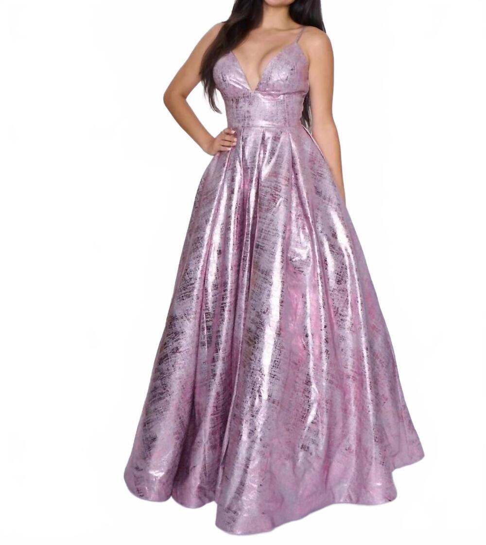 NEW NINA CANACCI metallic ball gown prom dress in rose gold